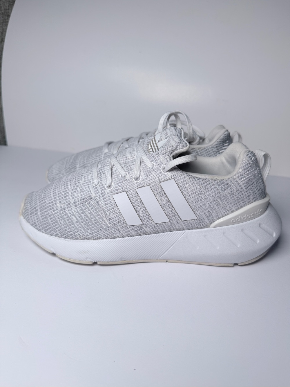 adidas Kids Light Gray and White Knit Sneakers